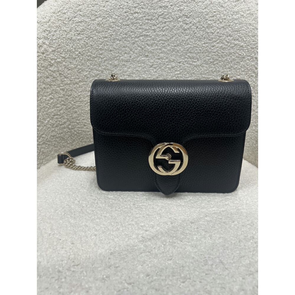 Gucci Women's Black Leather Mini Bag with Interlocking G - Made in Italy